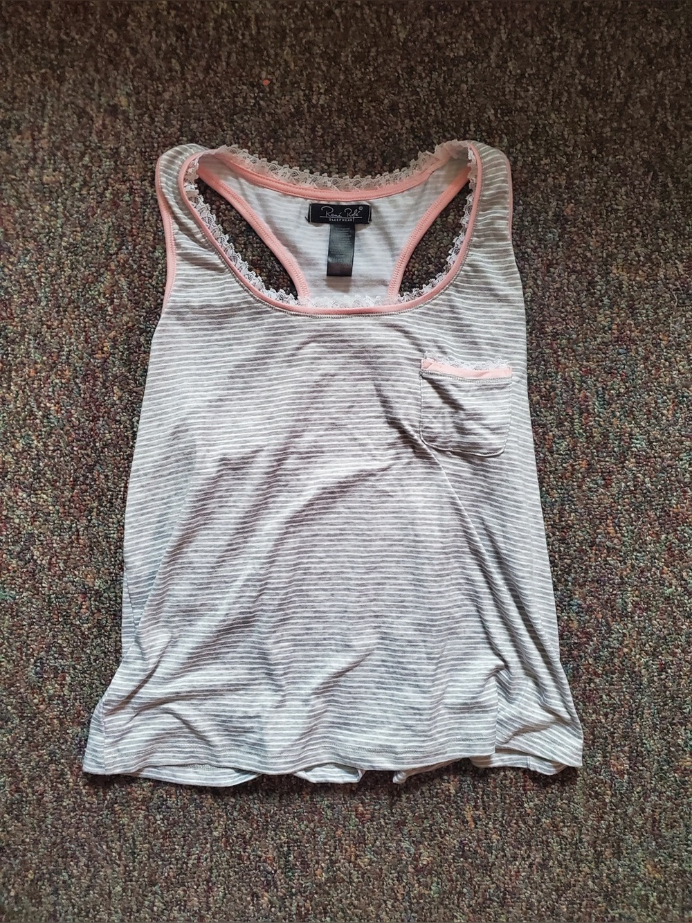 René Rofé Grey and White Striped Pajama Tank Top